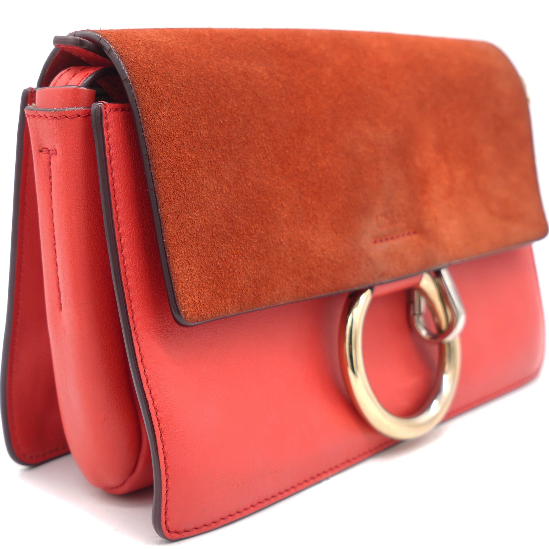 Suede Calfskin Small Faye Shoulder Bag Orange Red