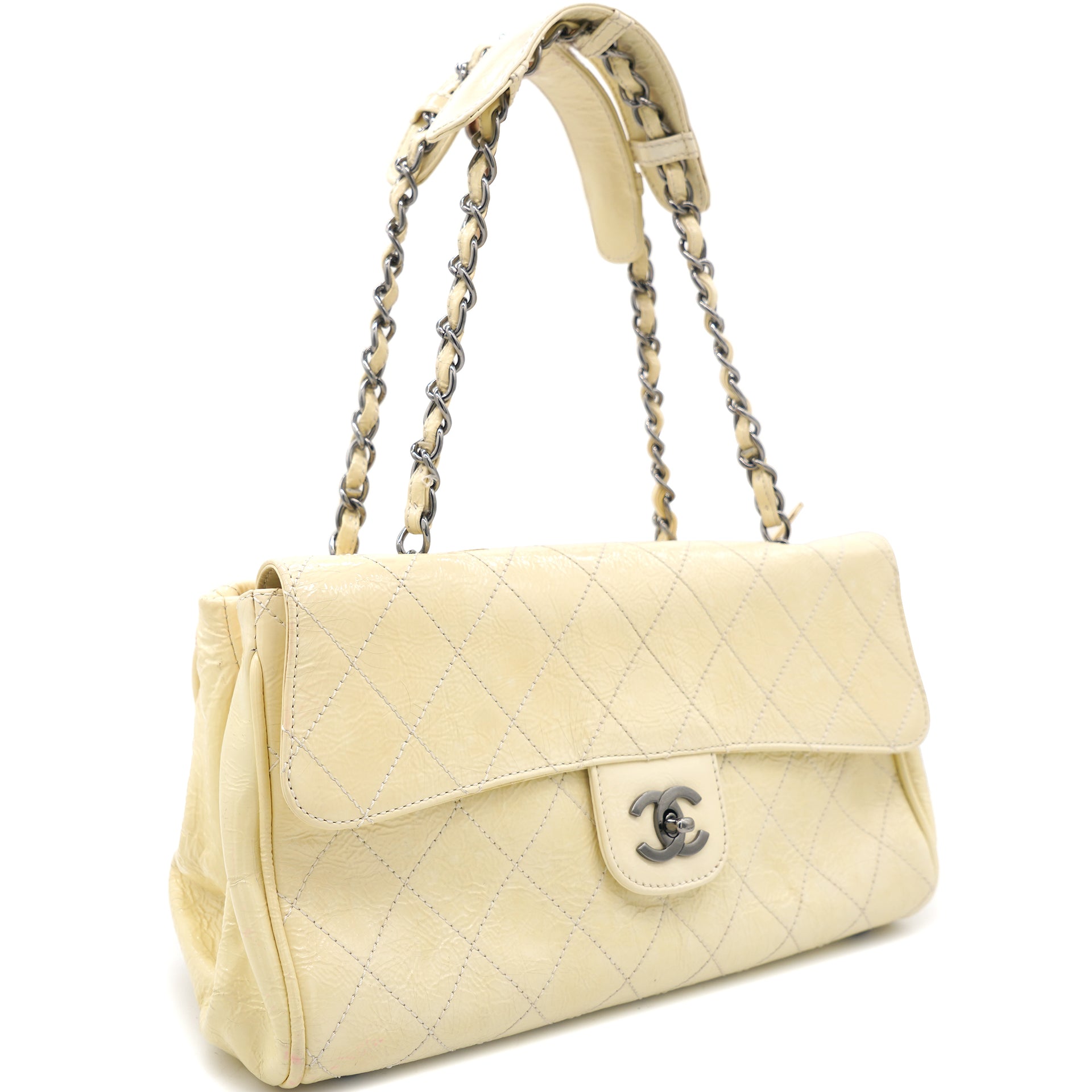 Chanel Around 1997 Made Classic Flap Chain Bag 25Cm Yellow