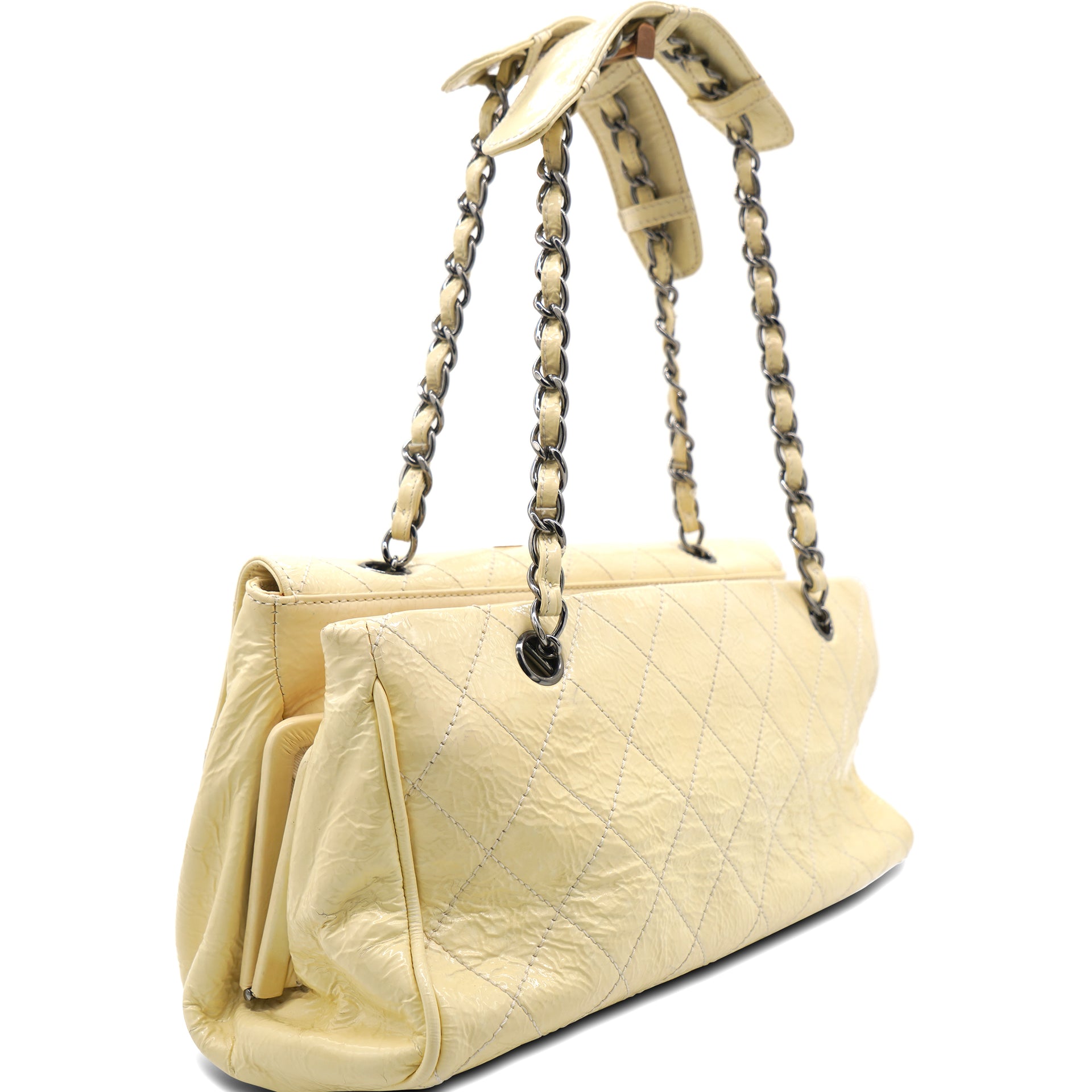 Yellow Leather Double Compartment Flap Shoulder Bag