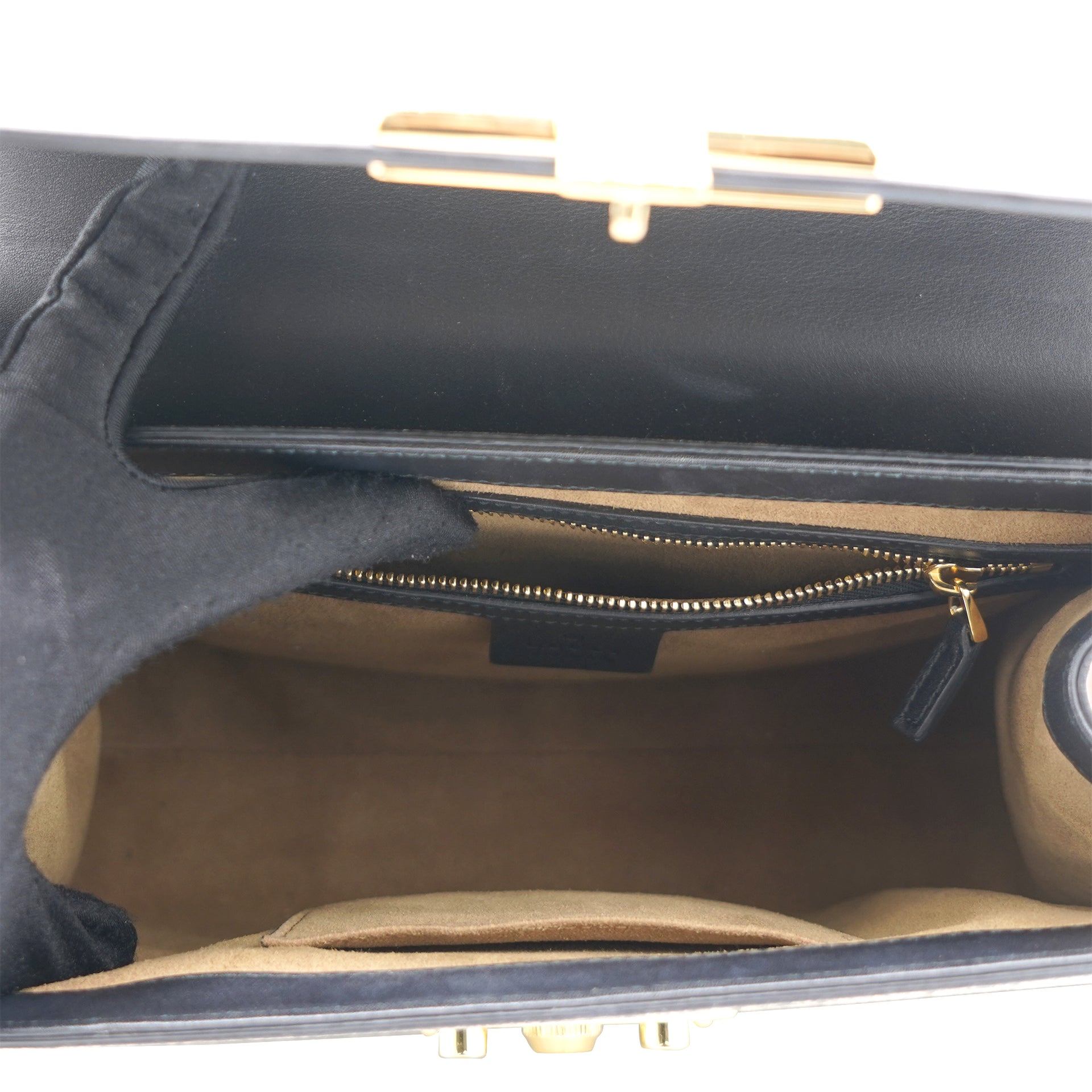 GG Supreme Monogram Calfskin Small Padlock Top Handle Bag Beige Black Cuir