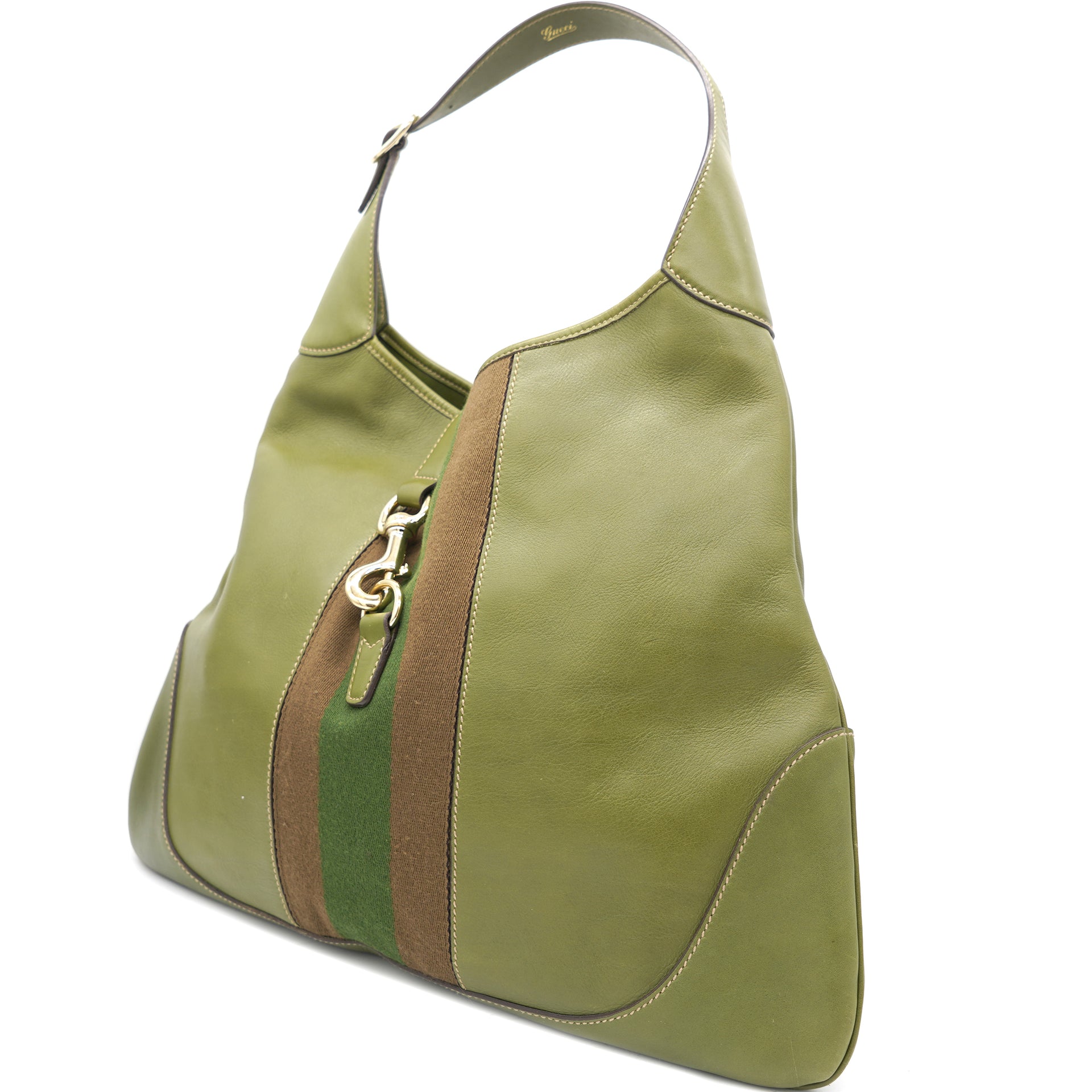 Green Web Jackie Leather Shoulder Bag Brown Dark Green