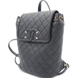 Black Quilted Caviar Leather Filigree Backpack Bag
