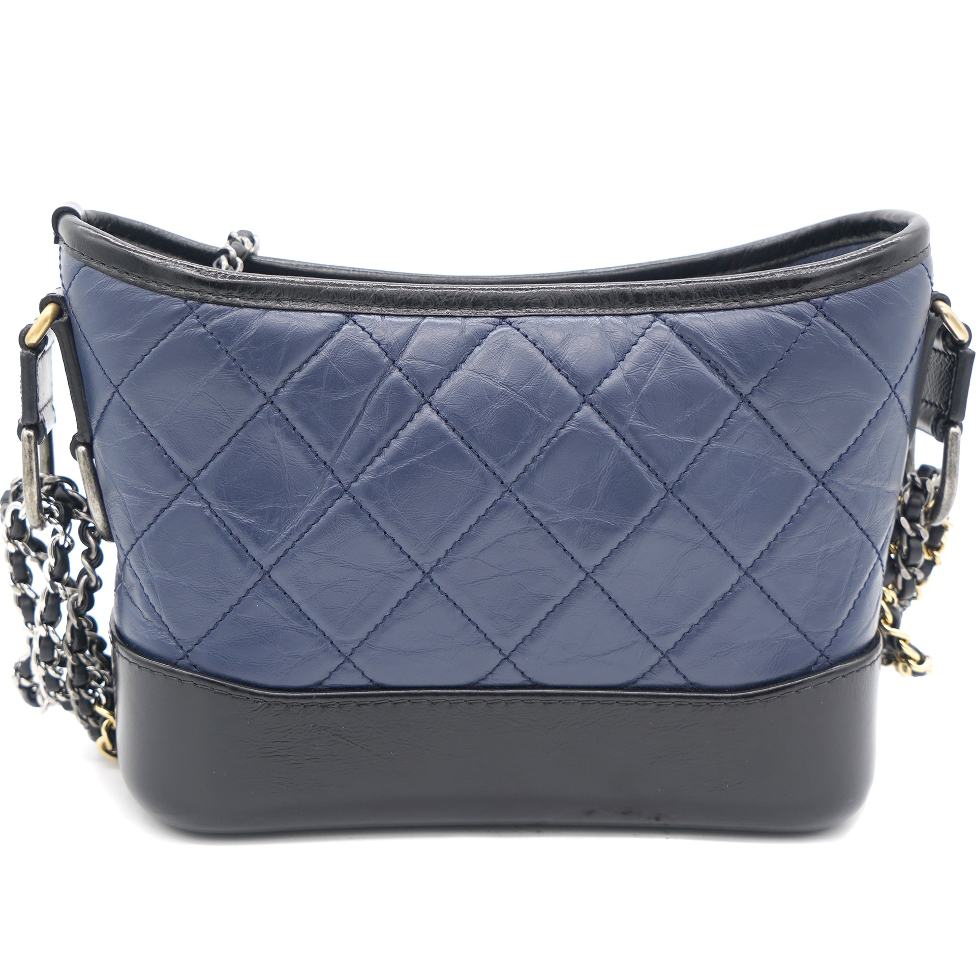 Aged Calfskin Quilted Small Gabrielle Hobo Navy Black