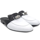 Off White and Black Leather Palladium Plated Oz Mules 38