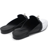 Off White and Black Leather Palladium Plated Oz Mules 38