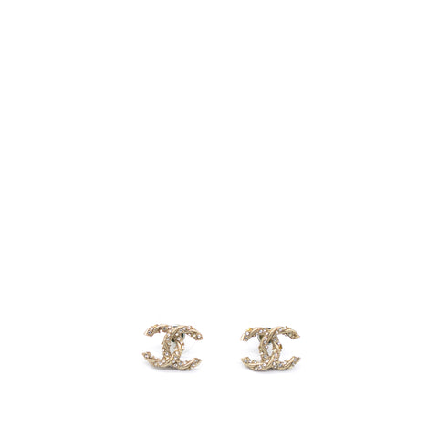 Crystal Twisted CC Earrings Gold