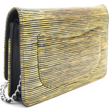 Yellow and Black Patent Calfskin Striped Wallet on Chain