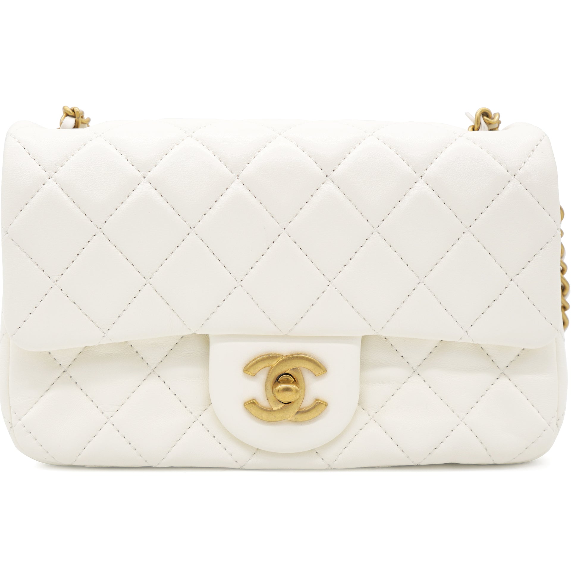 CHANEL Lambskin Enamel Quilted Mini Coco Hearts Square Flap White