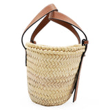 Small Basket Bag In Palm Leaf And Calfskin Natural/Tan