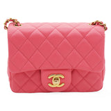 Quilted Pink Square Lambskin Pearl Crush bag