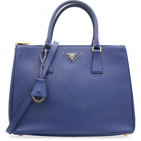 Navy Blue Saffiano Lux Leather Zip Tote