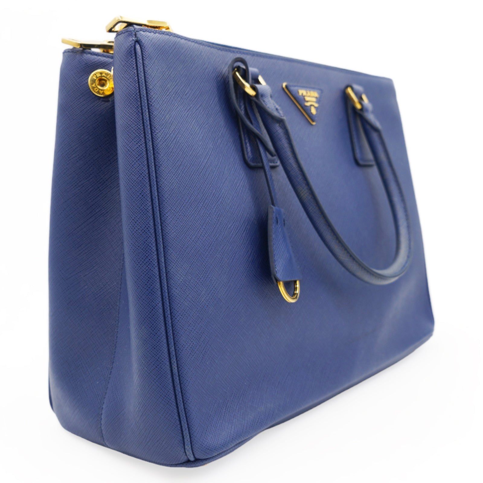 Navy Blue Saffiano Lux Leather Zip Tote