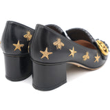 Goatskin Bee Star Embroidered GG Marmont Fringe Loafer Pumps 37.5 Black
