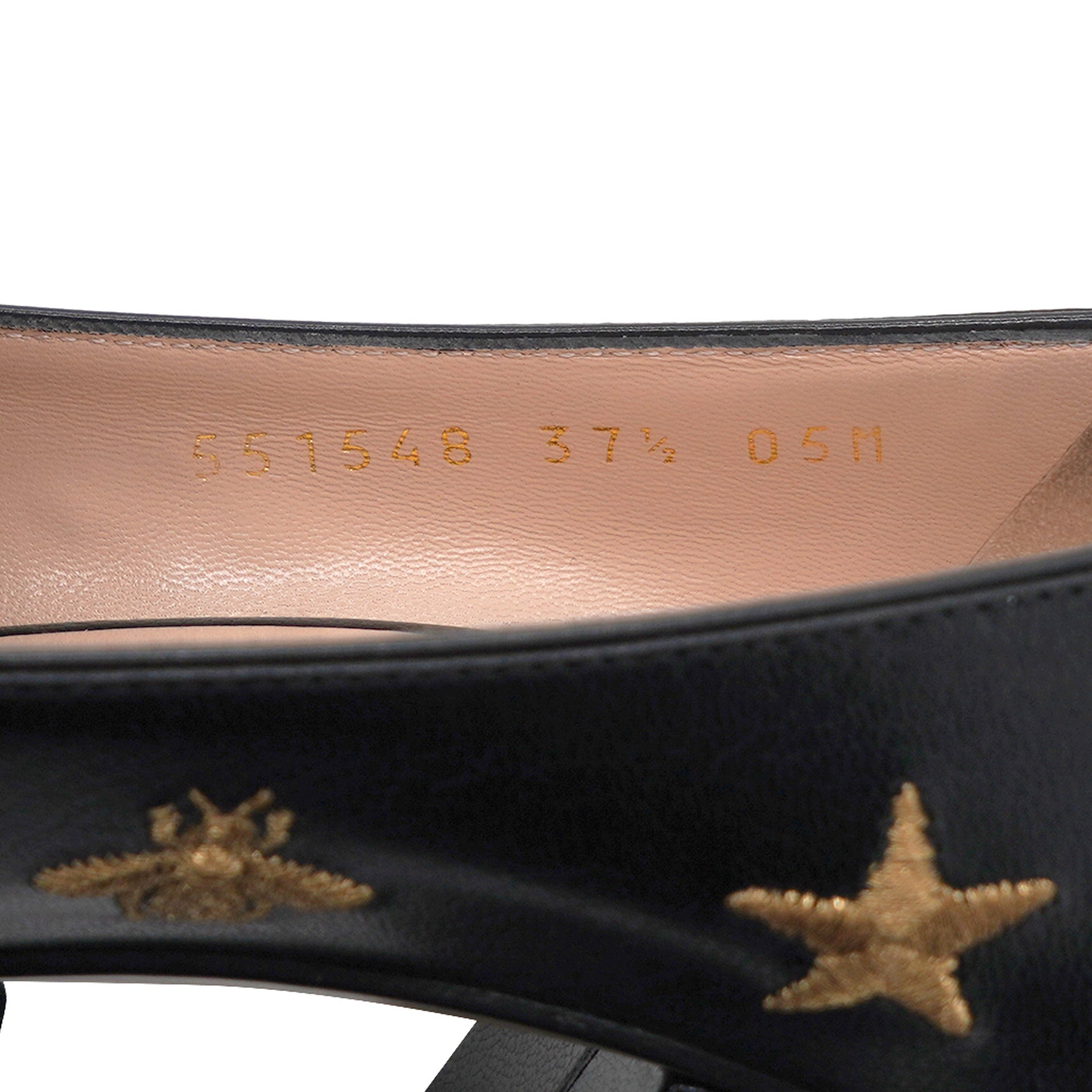 Goatskin Bee Star Embroidered GG Marmont Fringe Loafer Pumps 37.5 Black