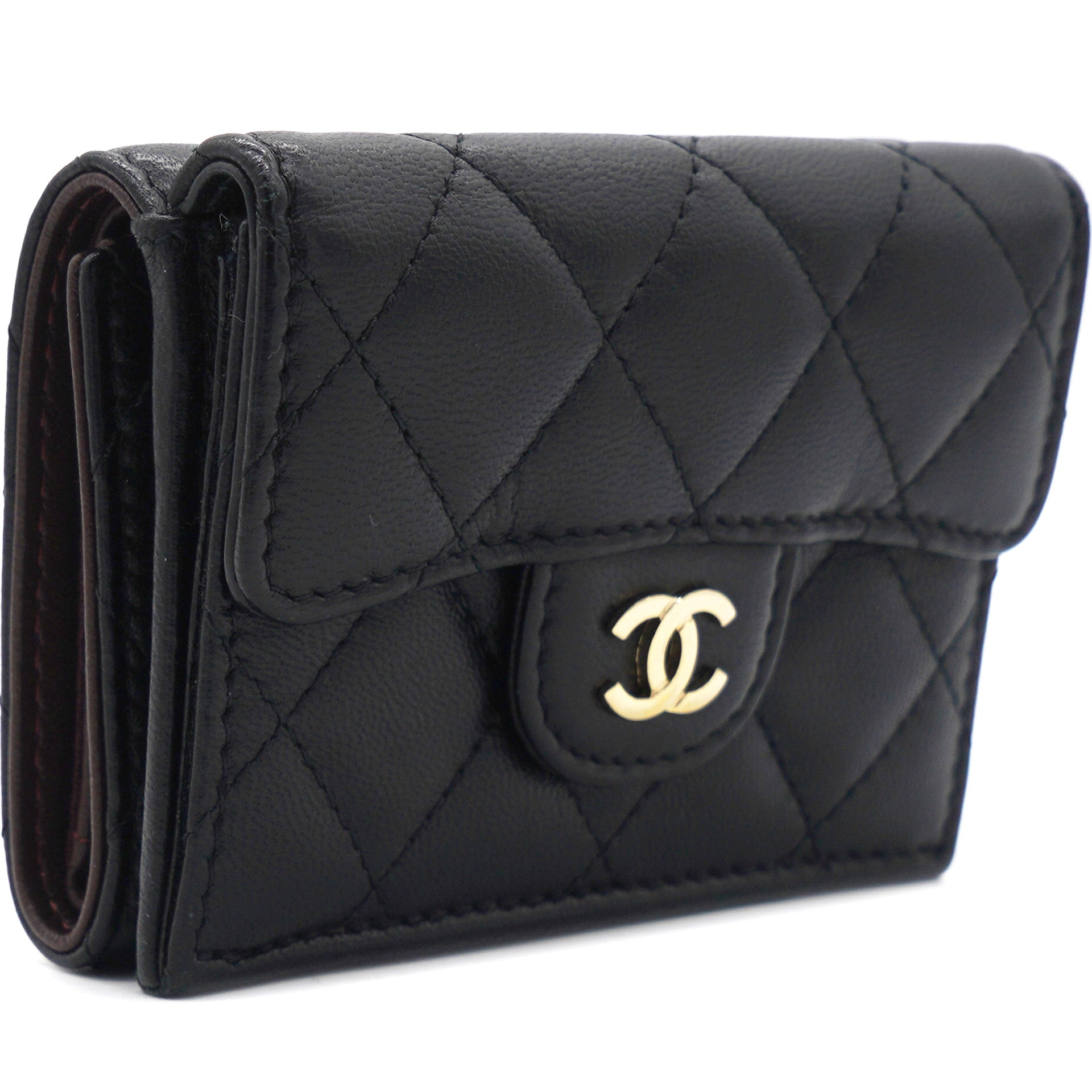 Chanel quited lambskin bifold card holder black