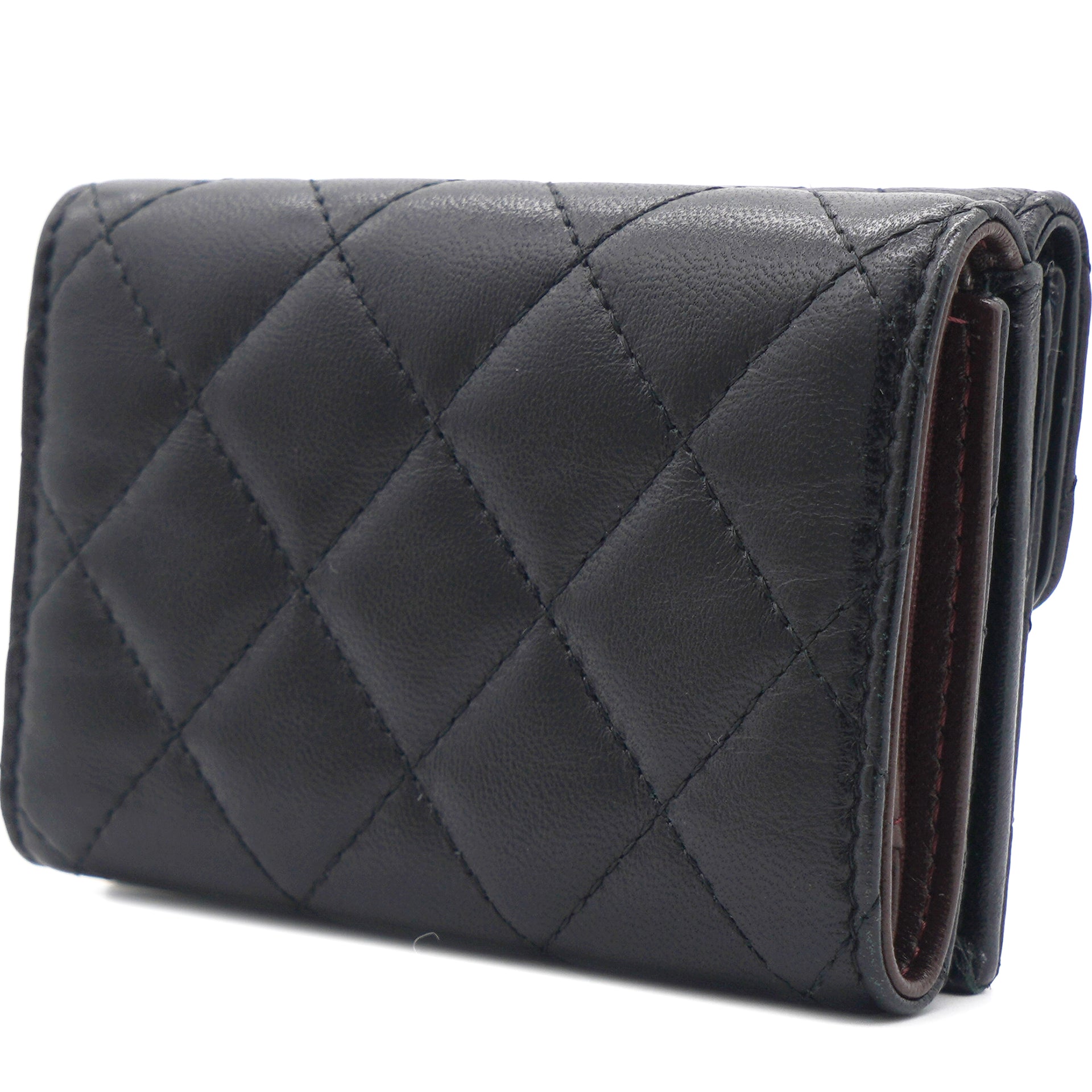 Lambskin Quilted Classic Tri-Fold Wallet Black
