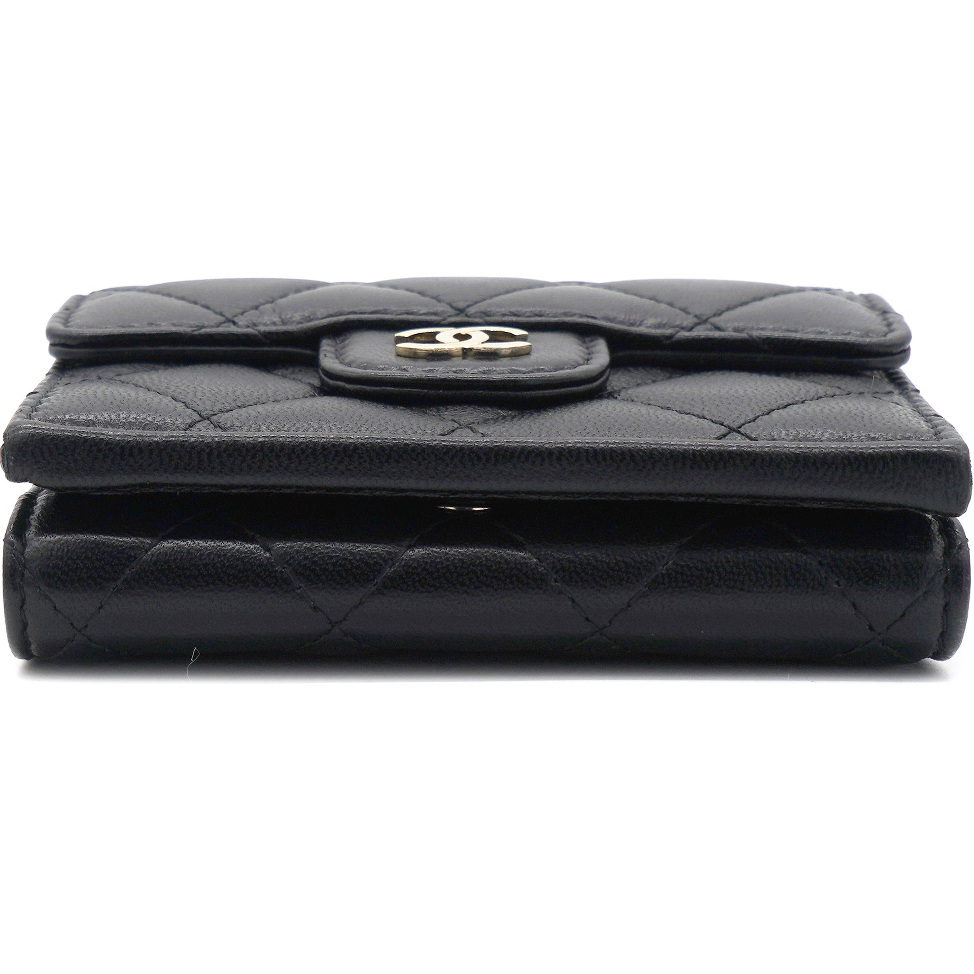 Lambskin Quilted Classic Tri-Fold Wallet Black