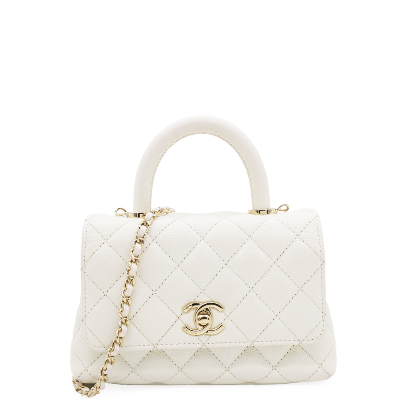Chanel 20k Iridescent Ivory Quilted Caviar Extra Mini Coco Handle Flap Bag