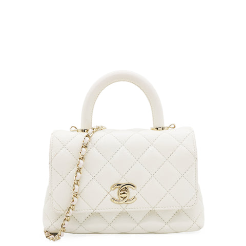 Caviar Quilted Mini Coco Handle Flap White