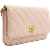 Lambskin Quilted CC Pearl Crush Wallet on Chain WOC Pink