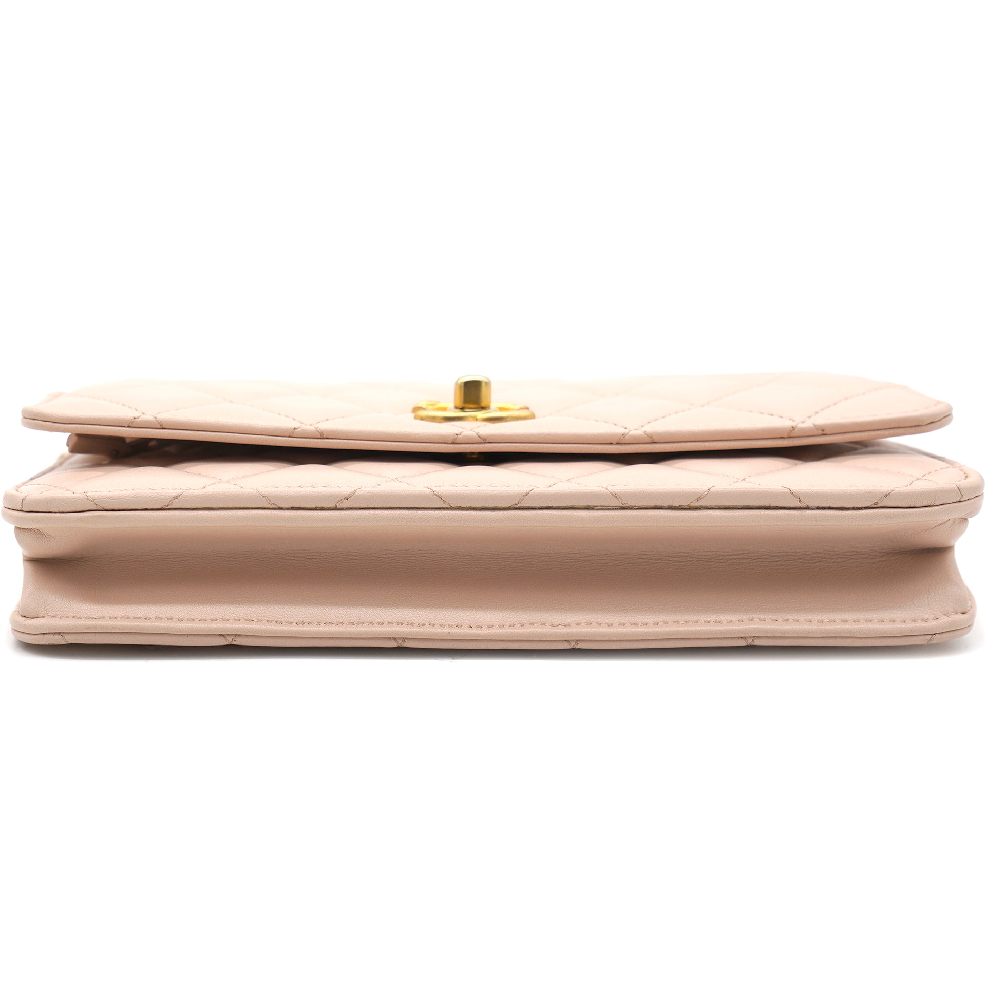 Lambskin Quilted CC Pearl Crush Wallet on Chain WOC Pink