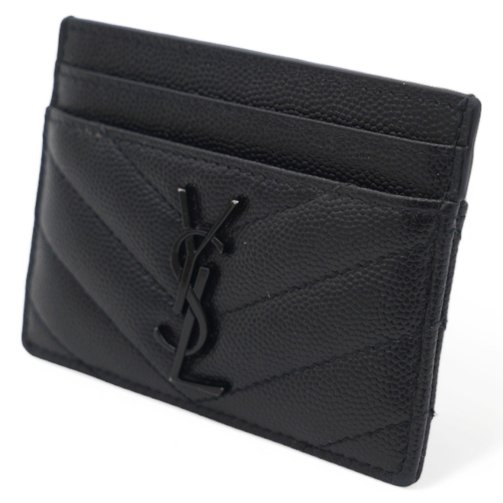 Cassandre Matelasse Card Case in Grain De Poudre Embossed Leather Black