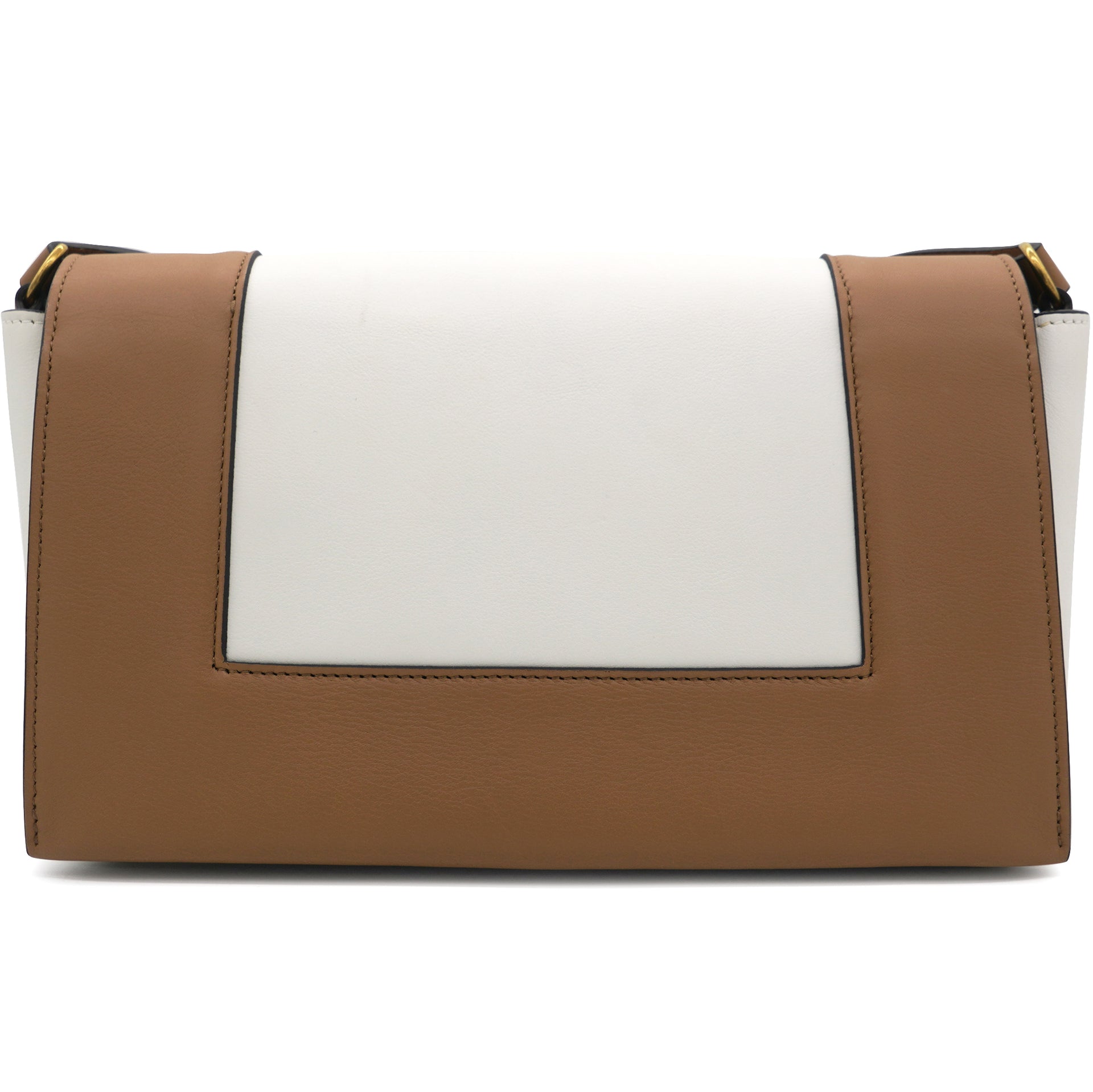 Smooth Calfskin Medium Frame Shoulder Bag Tan Optic White