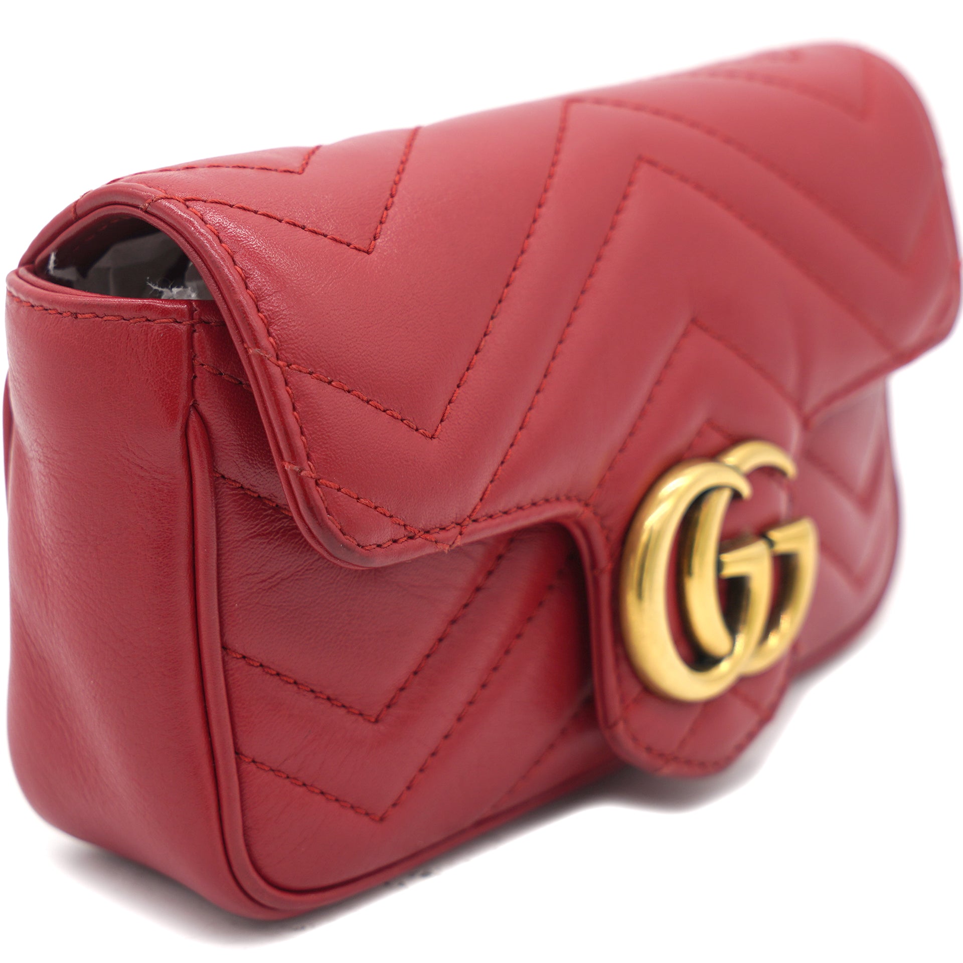 Red Matelassé Leather Super Mini GG Marmont Shoulder Bag