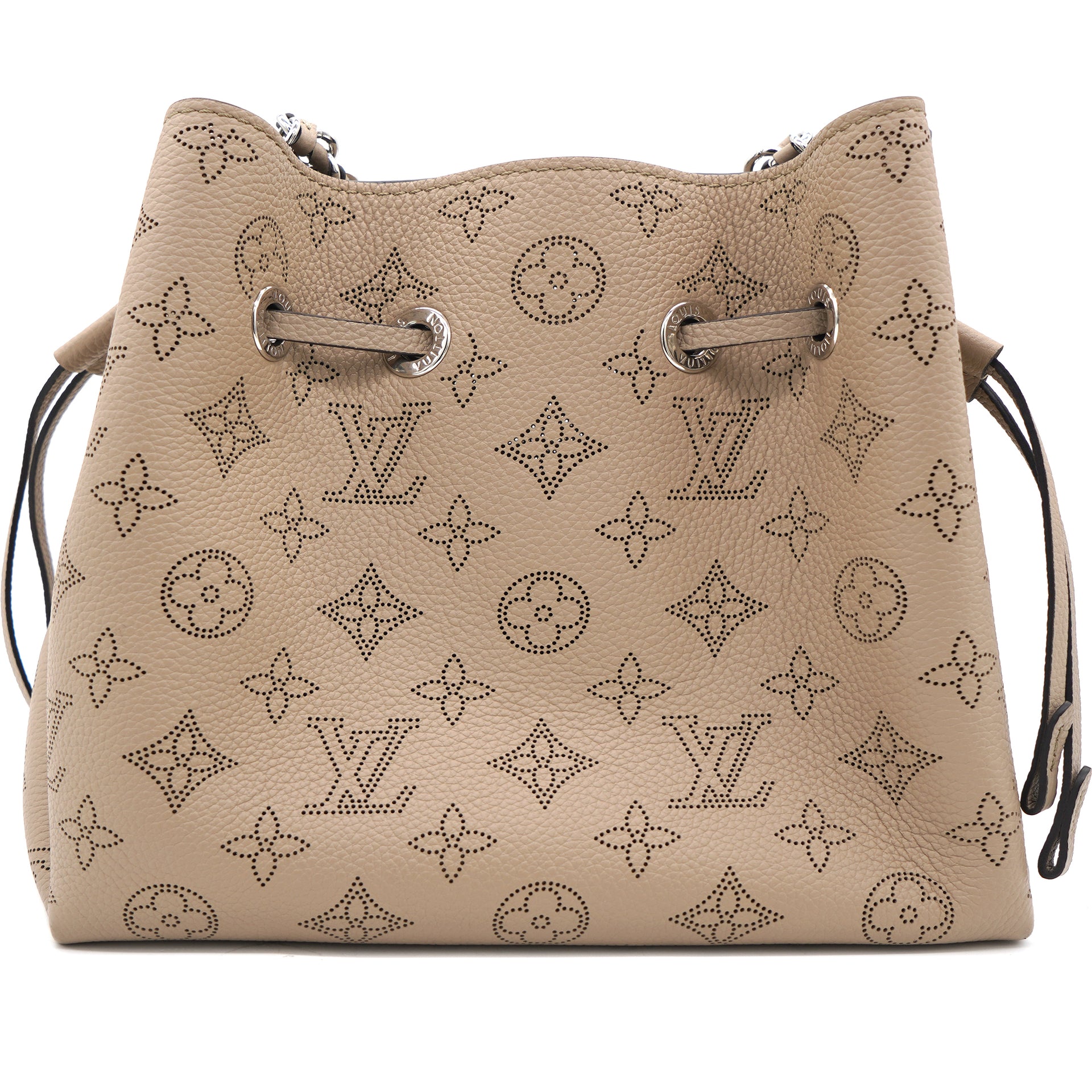 Replica Louis Vuitton M57201 Bella Bucket Bag in Mahina Calf Leather wite  Perforated Monogram Pattern Galet