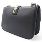 Black Leather Medium Rockstud Glam Lock Flap Bag
