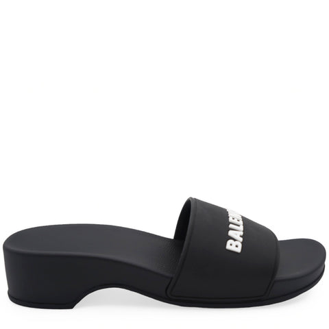 PVC Logo Womens Pool Slide Sandals 37 Black White