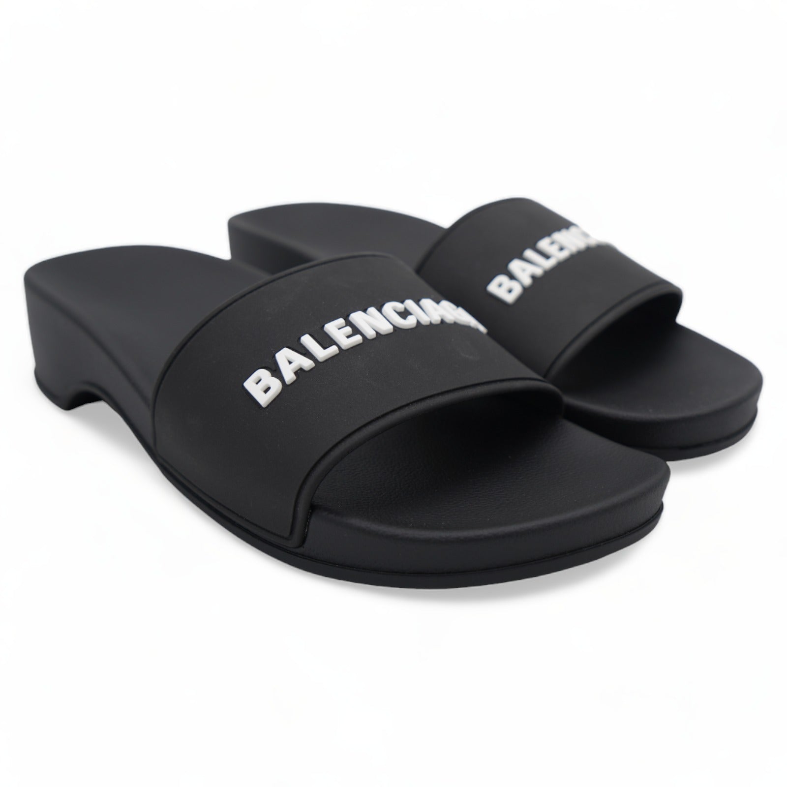 PVC Logo Womens Pool Slide Sandals 37 Black White