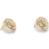 Pearl Enamel CC Round Earrings Light Gold