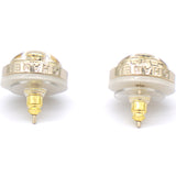 Pearl Enamel CC Round Earrings Light Gold