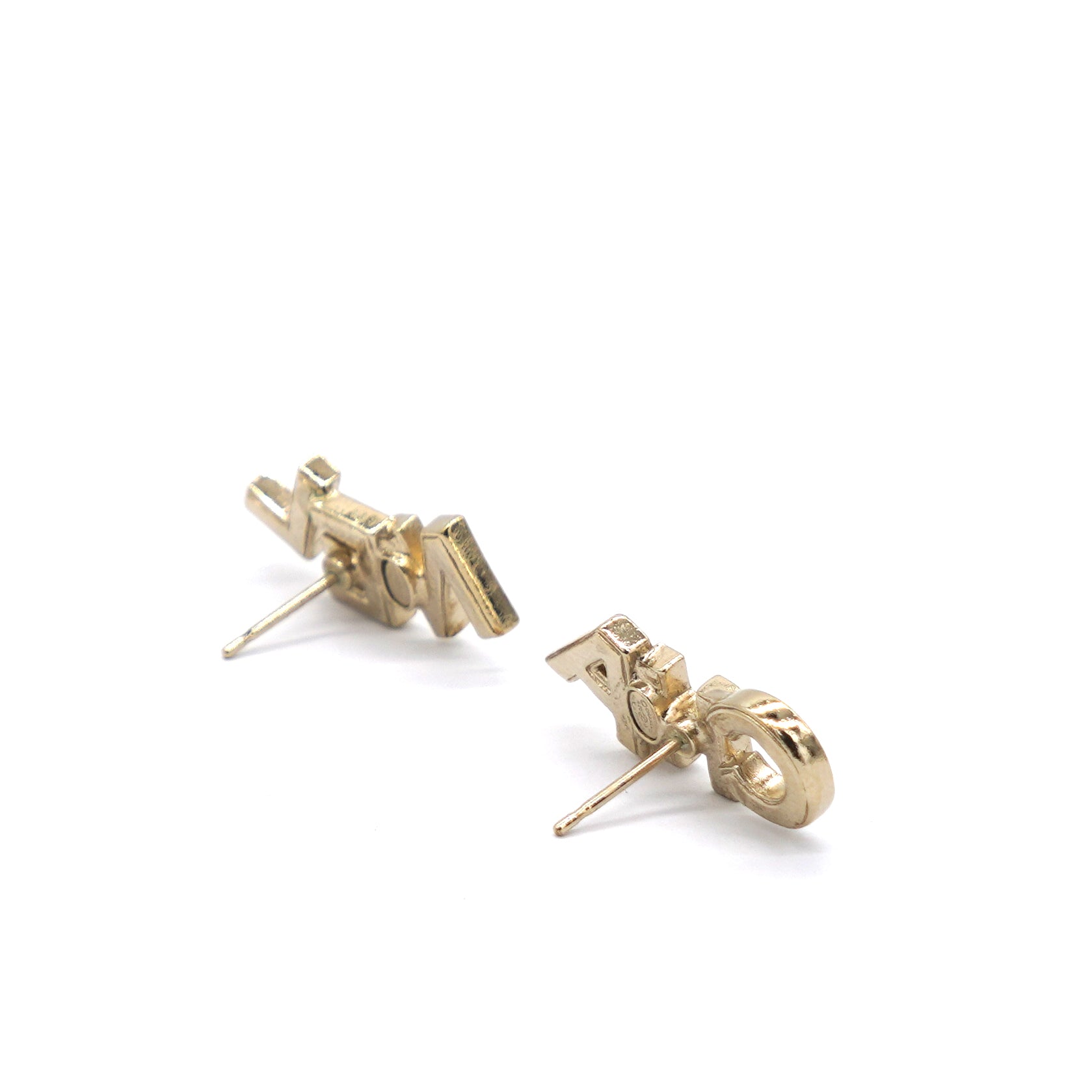 Gold Metal And Crystal Logo Letter Stud Earrings