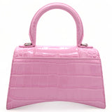 Shiny Calfskin Hourglass Top Handle Bag Mini Embossed Pink