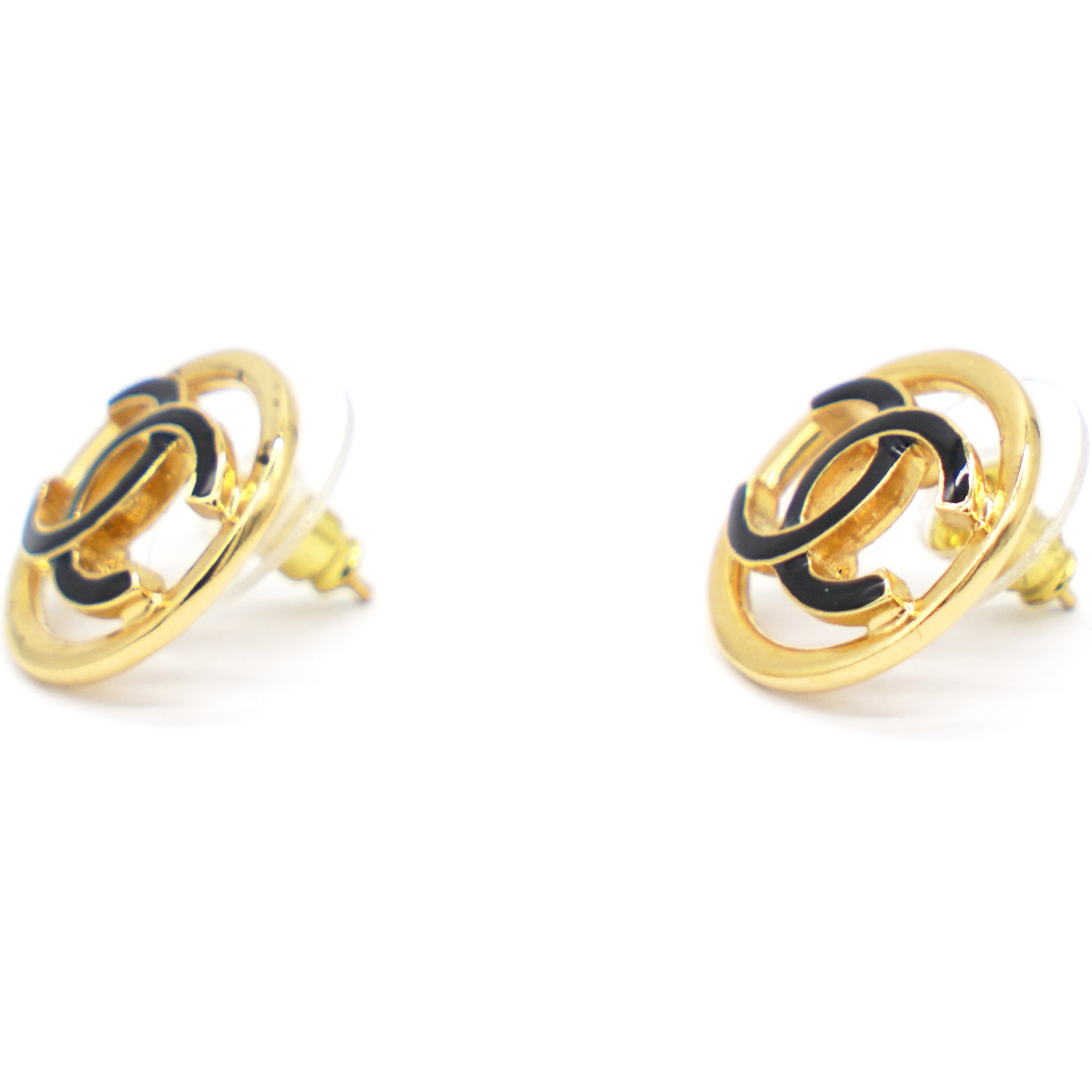 CC Chain Gold Tone and Black Stud Earrings