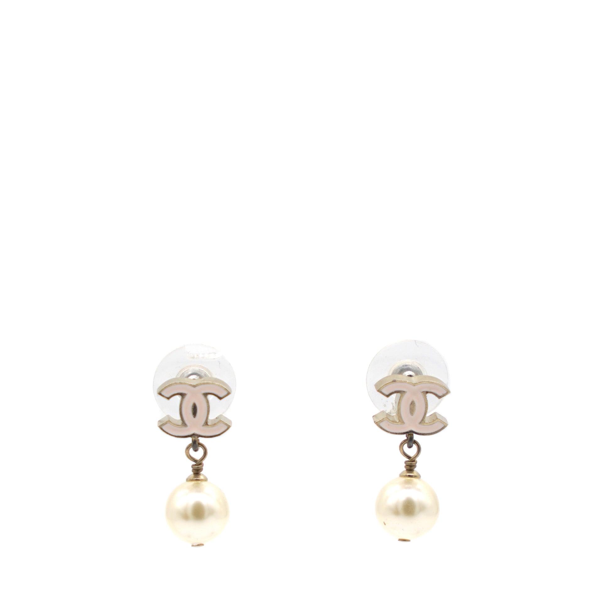 Chanel CC Heart Drop Earrings Pearl Light Gold Tone