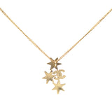 CC logo and Stars Faux Crystals Gold Tone Metal Pendant Necklace