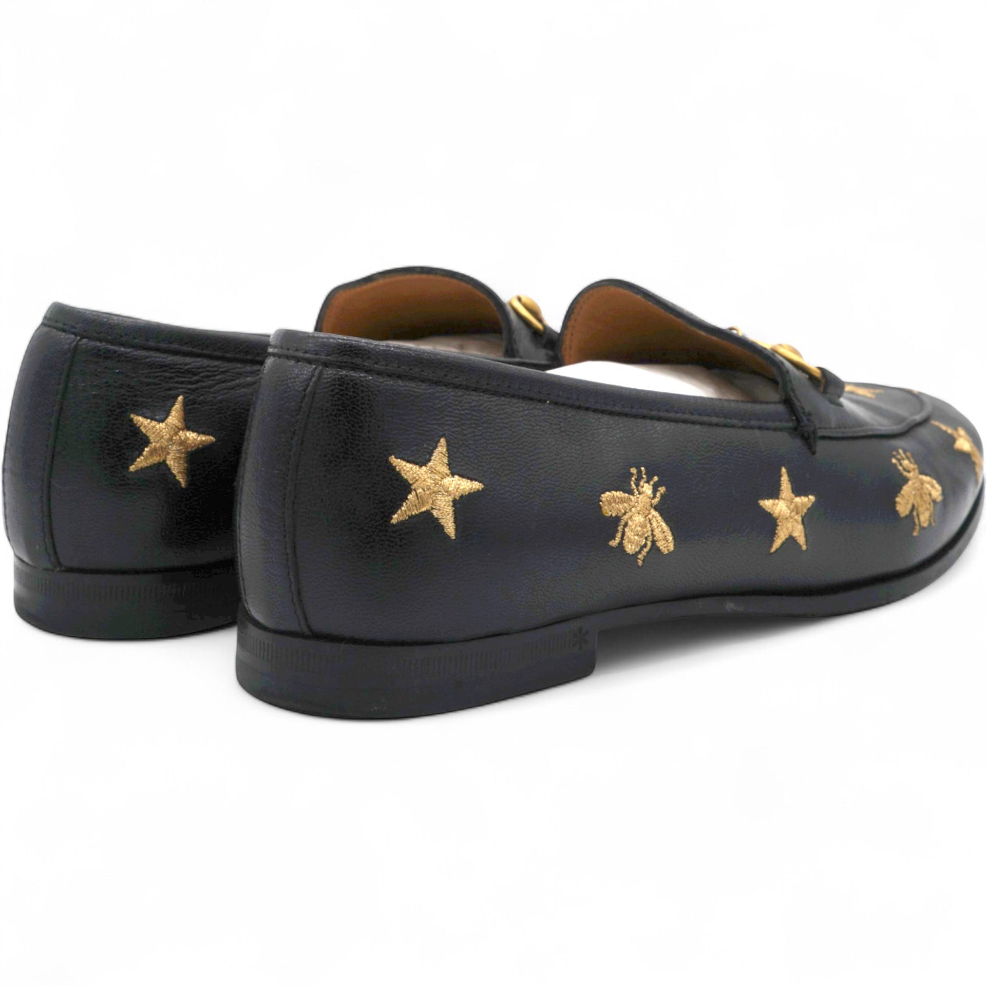 Goatskin Bee Star Embroidered Womens Jordaan Loafers Black Size37