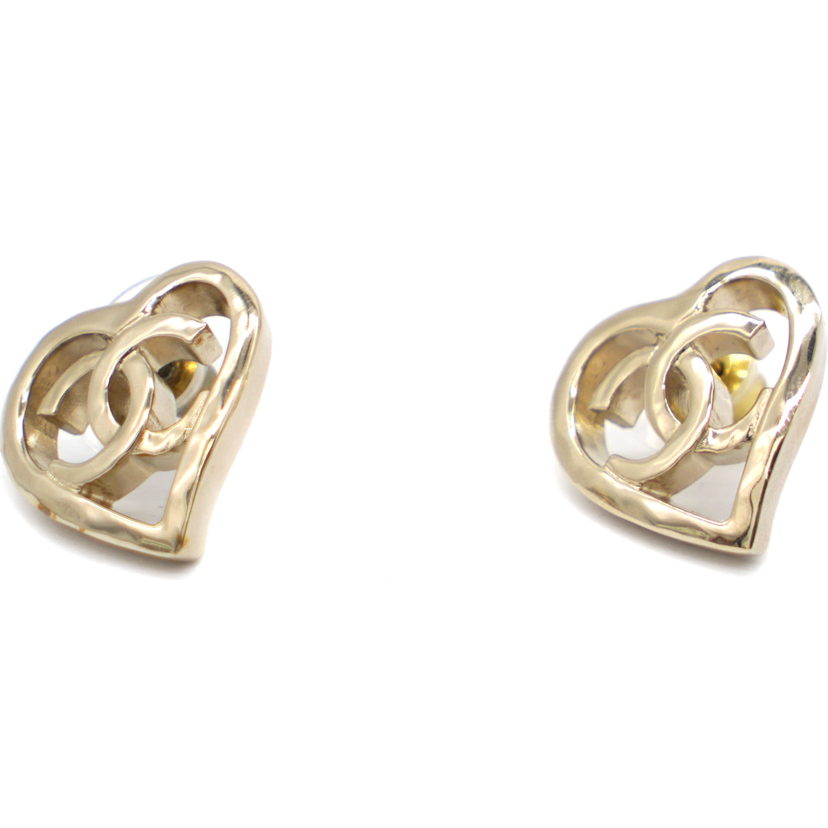 CHANEL Metal CC Heart Coco In Love Earrings Gold — Restyled By Erin