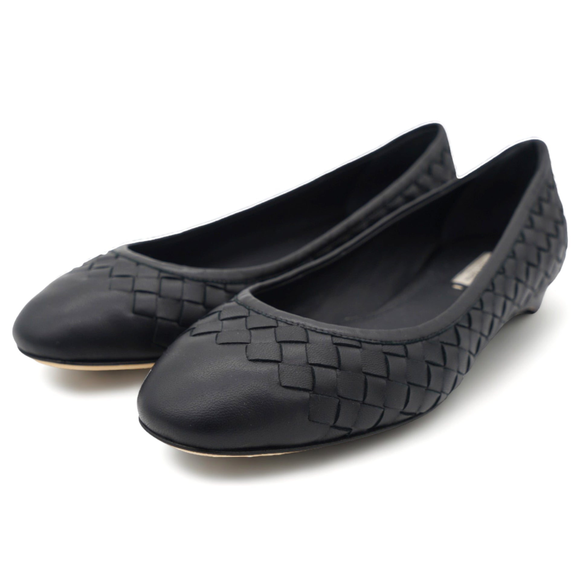 Black Intercciato Leather Ballet Flats 35.5
