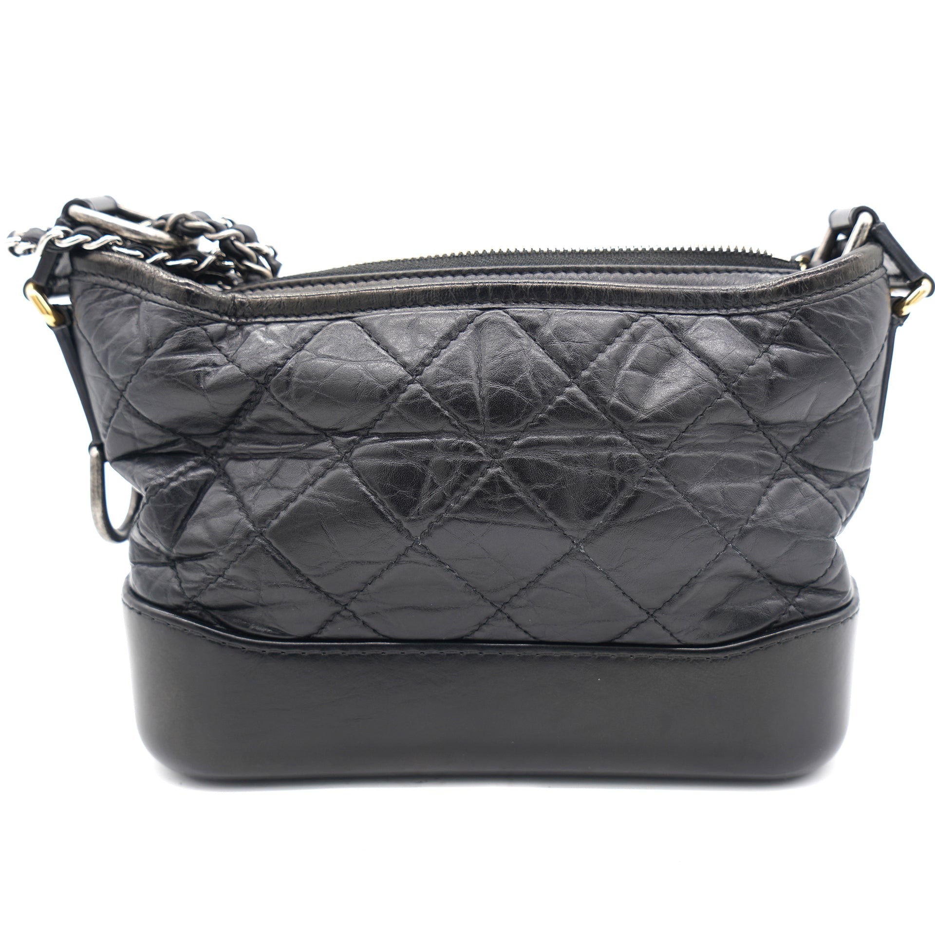 Aged Calfskin Quilted Small Gabrielle Hobo Black