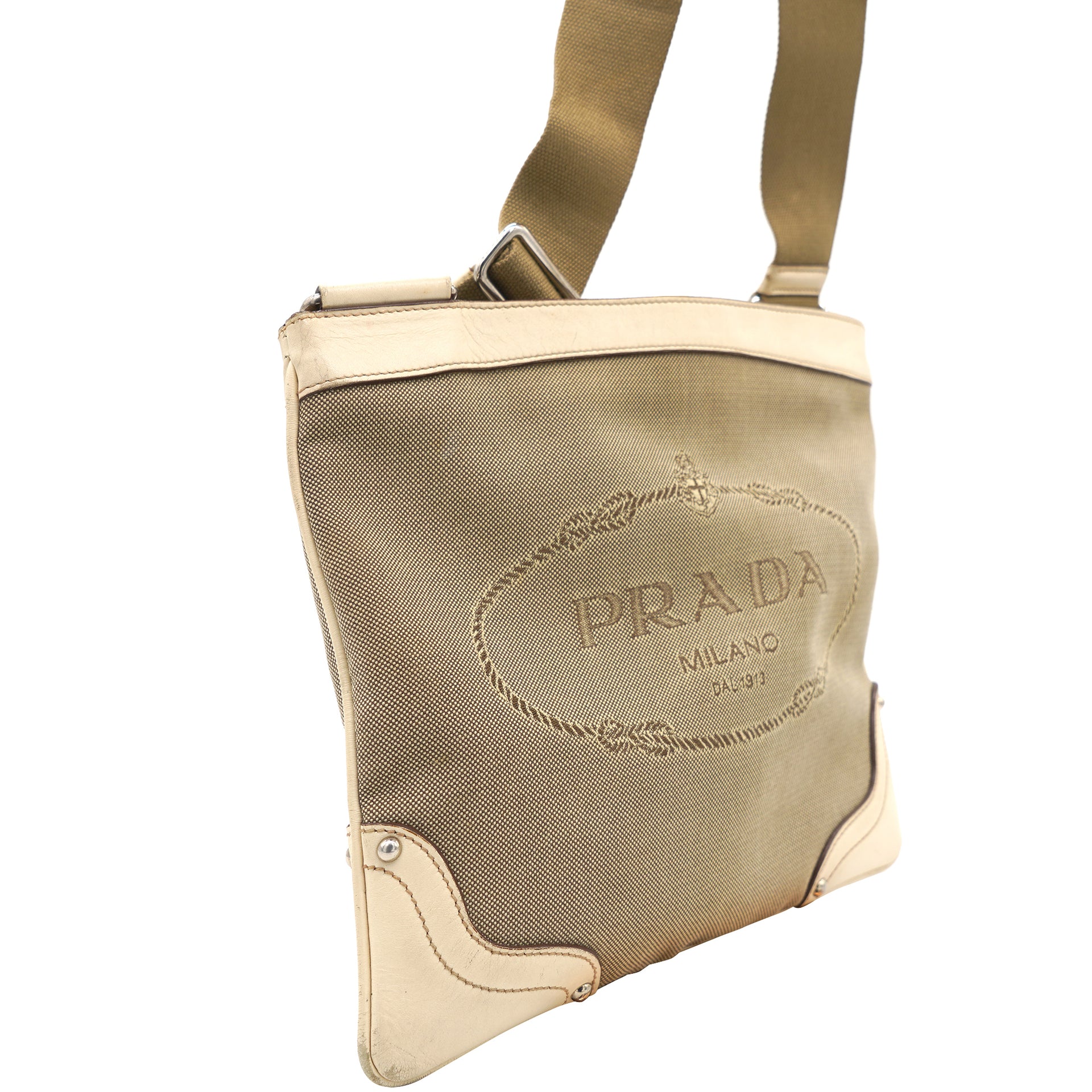 Beige/Brown Canvas And Leather Canapa Logo Crossbody Bag
