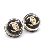 Black Enamel Gold CC Turnlock Logo Stud Earrings