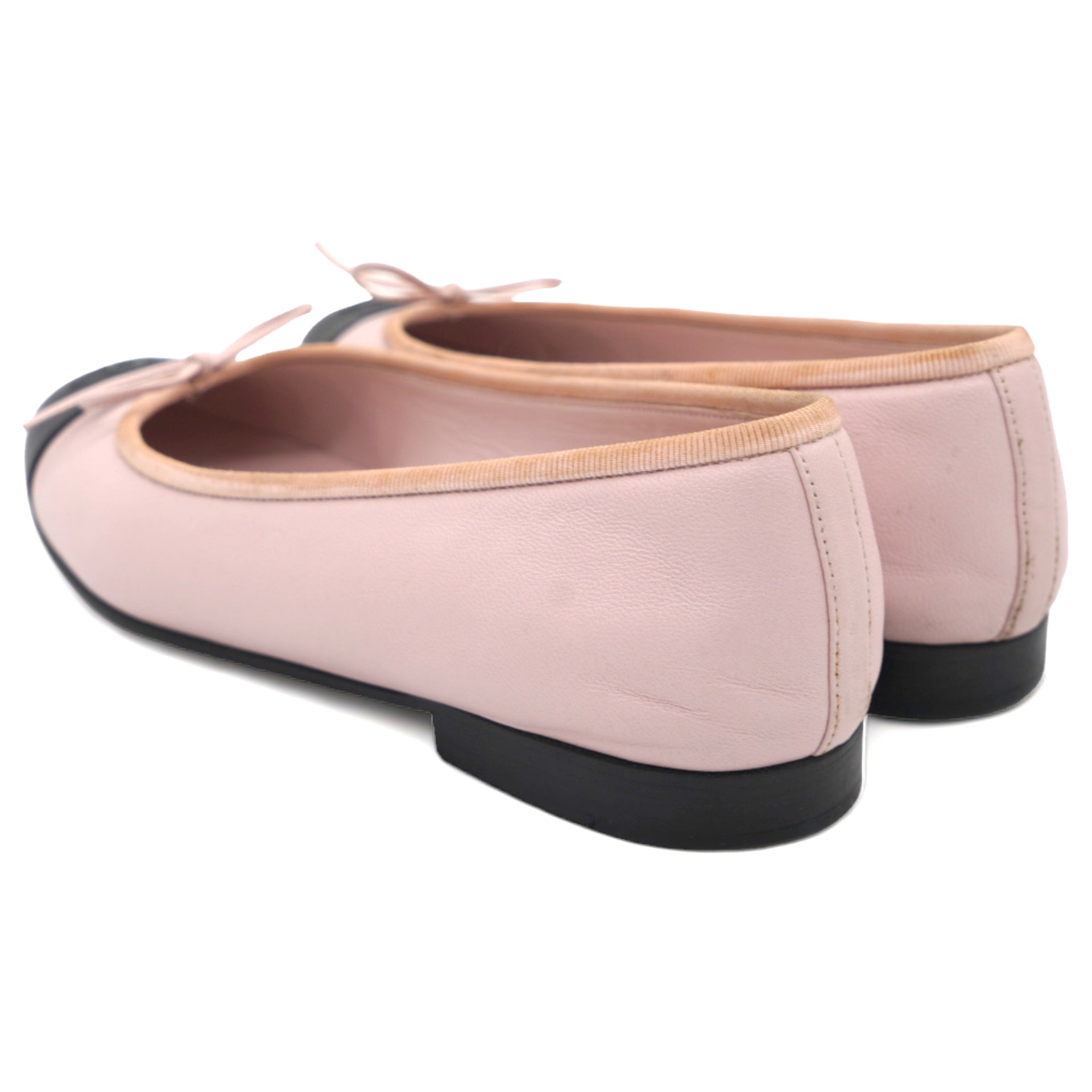 Pink Lambskin Black Cap Toe Ballerina Flats 37