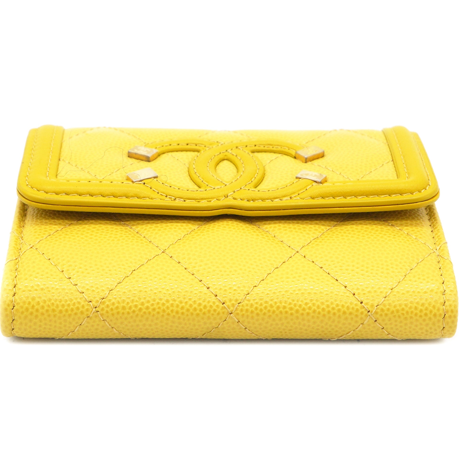 Caviar Quilted Filigree Mini Flap Wallet Yellow