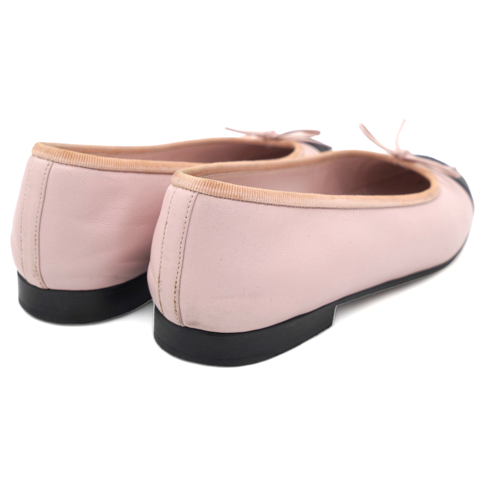 Pink Lambskin Black Cap Toe Ballerina Flats 37