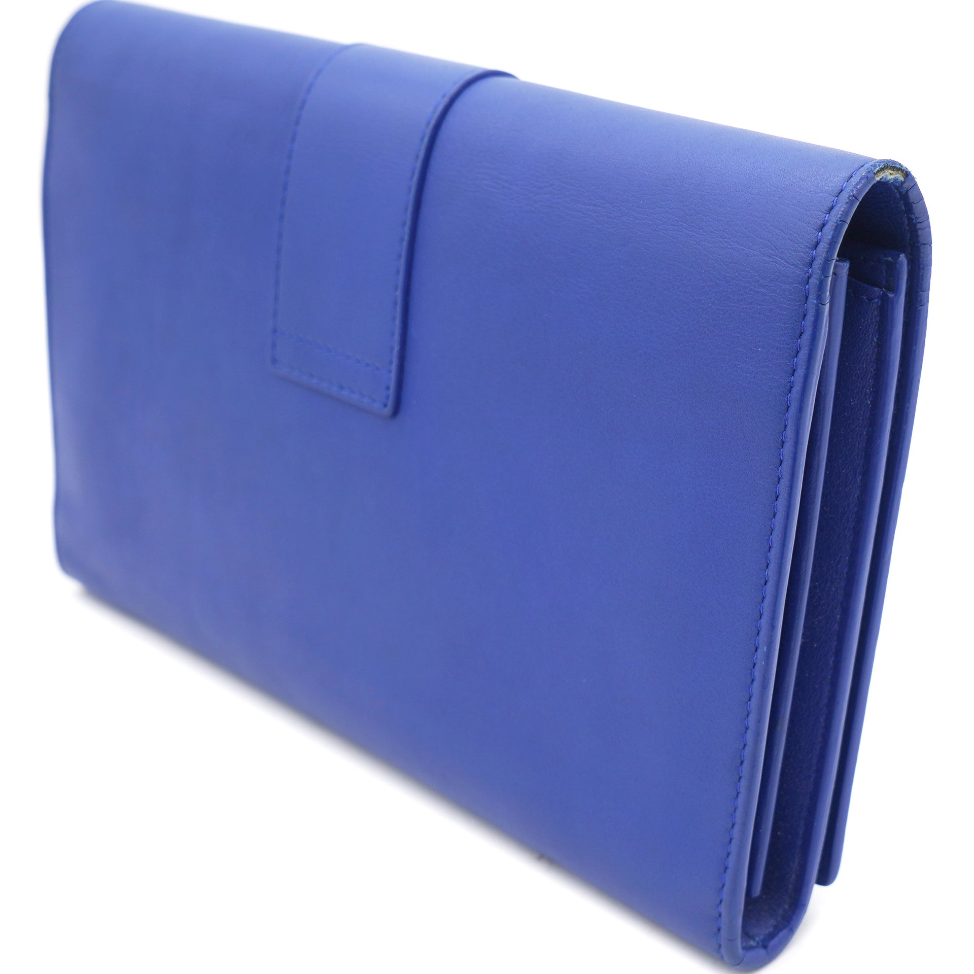 Blue Leather Ligne Y Clutch Bag