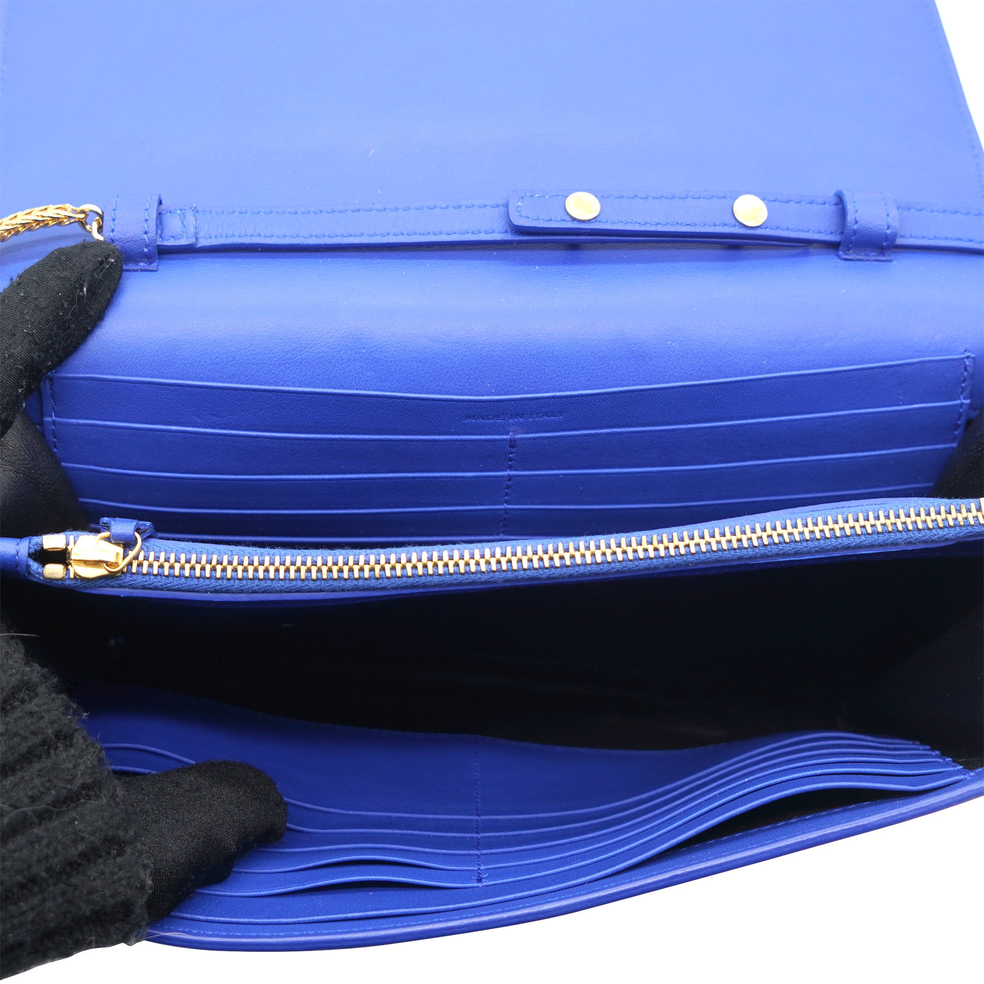 Blue Leather Ligne Y Clutch Bag